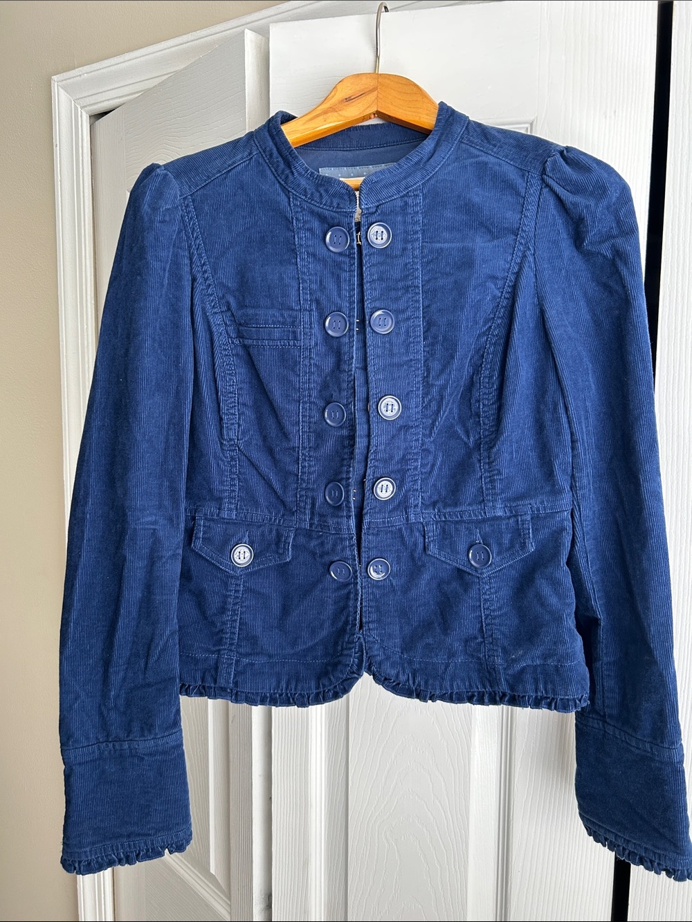 Anthropologie Idra Blue Corduroy Button-Front Jacket
